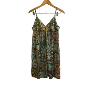 Colorful ECI Silk Paisley Print Babydoll Dress Sz 10